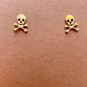 Gold Skull & Crossbones Stud Earrings